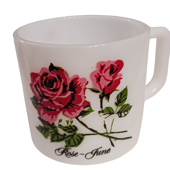 Vintage Milk Glass Rose-June Birth Flower Mug | Silent Adoration & Undying Love - Picture 2 of 9
